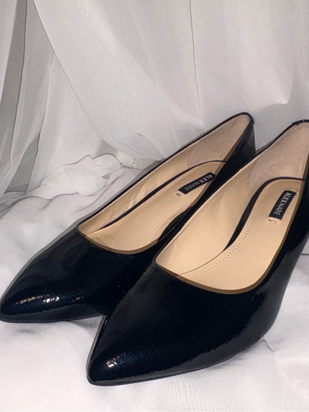 Alex Marie Black Patent Pointed-Toe Heels